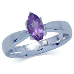 Beautiful SOLID 925 SILVER SOLITAIRE RING with GENUINE AMETHYST. SIZE 6 3/4