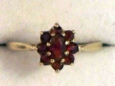 ** SIZE 7 ** SOLID 9ct. GOLD VINTAGE RING WITH GENUINE GARNETS . FULL BRITISH HALLMARKS! SIZE N