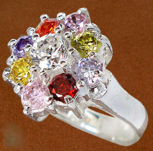 EXQUISITE RING !! [[ GENUINE MULTI COLOUR TOPAZ ]] RING in SOLID 925 STERLING SILVER. SIZE 6.5