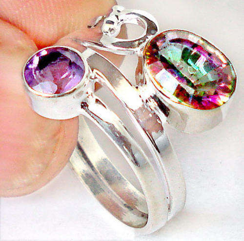 MYSTIC TOPAZ RING IN SOLID 925 STERLING SILVER, SIZE 6.5
