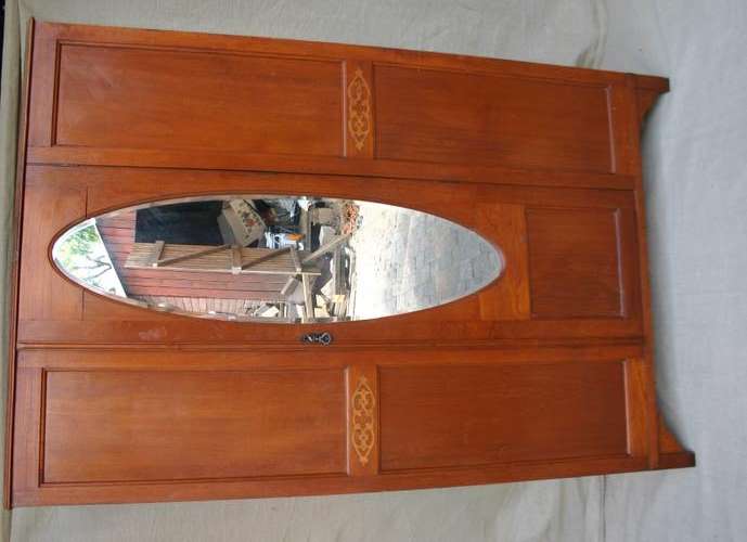 Teak wardrobe with oval beveled mirror on door - 121cm x 46cm x 190cm high