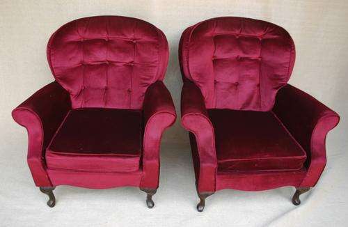 Set of 2 Queen Anne easy chairs - needs re-upholstery