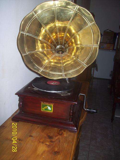 Old copper gramophone, "His Master's voice"