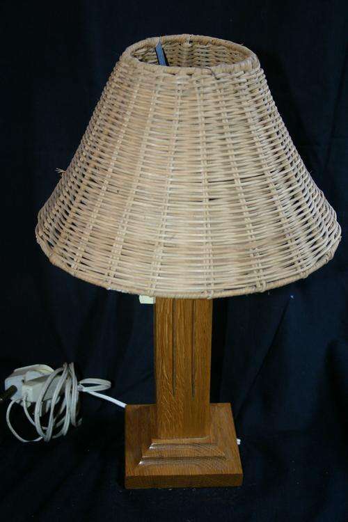 Oak and cane bedside lamp 40cm high