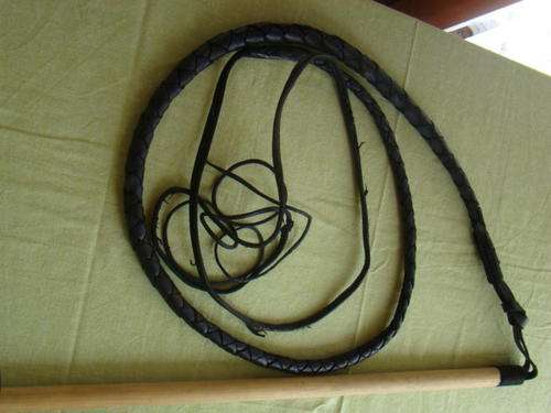 black leather whip,