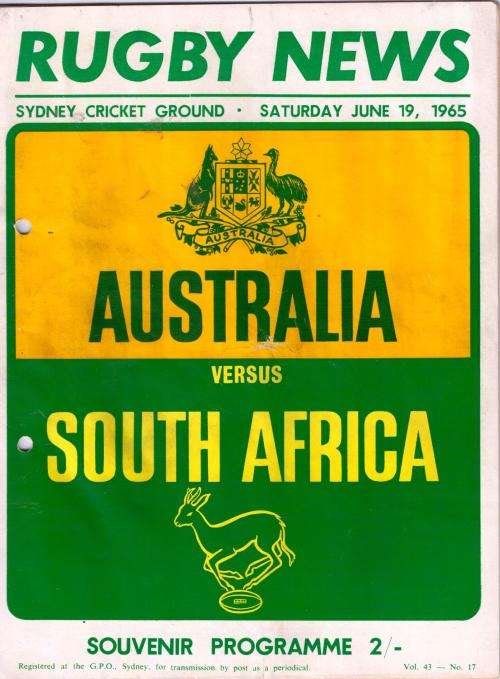 Rugby Programme: Wallabies vs Springboks First Test 1965 Sydney