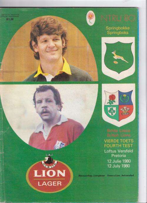 Rugby programme: Springboks vs Lions 4th Test 1980.