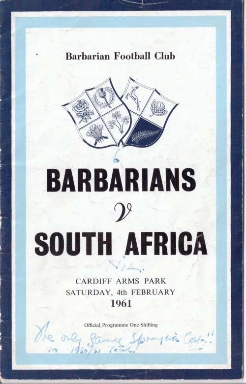 Programme  London Counties versus Springboks 1960
