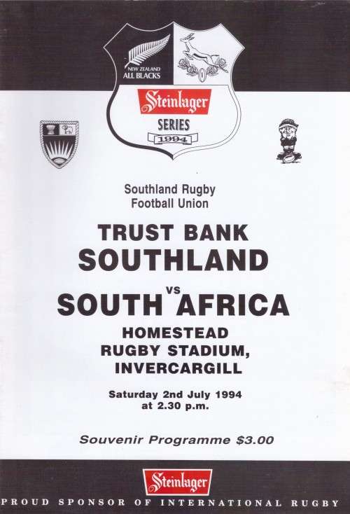Programme Southland versus South Africa 1994