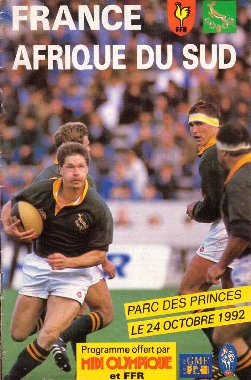 Rugby programme: France vs South Africa 1st Test 1992