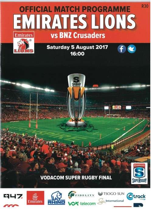 Programme Lions versus Crusaders Final 2017