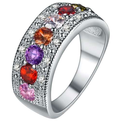 925 Silver plated multi color crystal ring -  Size US 7