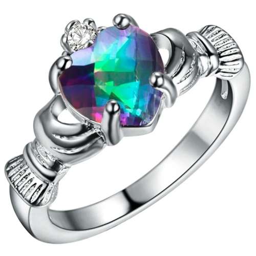~~ 925 silver plated cr rainbow topaz heart ring ~~ US 7