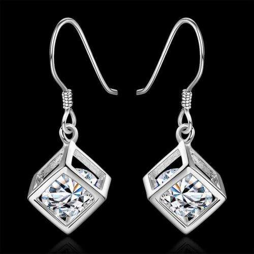 LOWEST PRICE! 925 silver plated fashion cz square dangle earrings