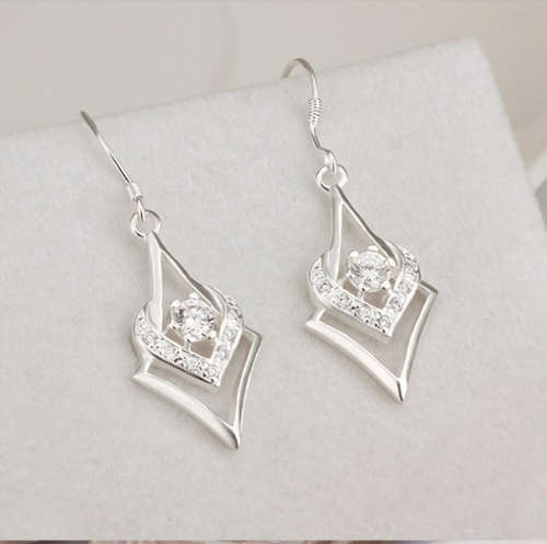 AAA quality 925 silver plated dangle earrings with zircon stones very elegant - *Anti-allergic*