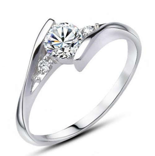 925 Sterling silver and platinum plated ring - Cubic Zirconia center stone Top Quality-Antiallergic