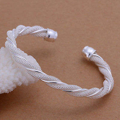 925 Sterling silver plated fashion Twist Mesh Cuff Bangle