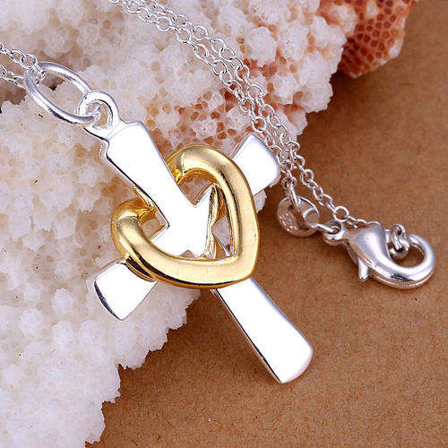 925 Sterling silver plated cross pendant & necklace with a detachable gold heart..A special gift..