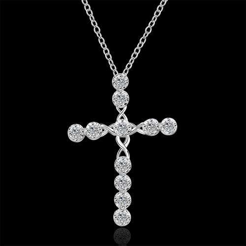 925 sterling silver plated Austrian crystal cross pendant & necklace