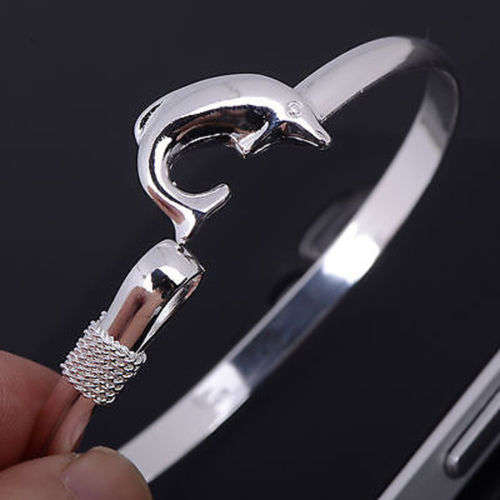 Beautiful 925 sterling silver plated dolphin bangle