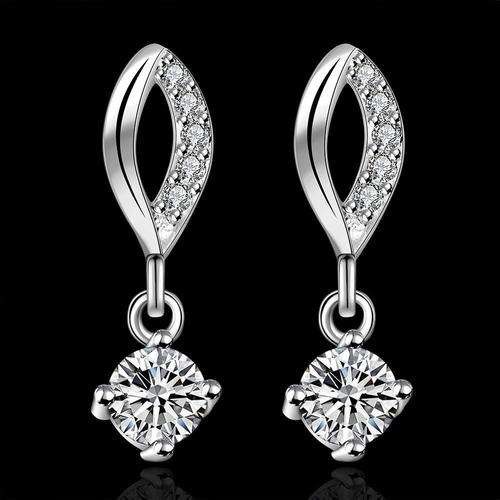 Dainty looking 925 Sterling silver plated clear Austrian crystal dangle earrings