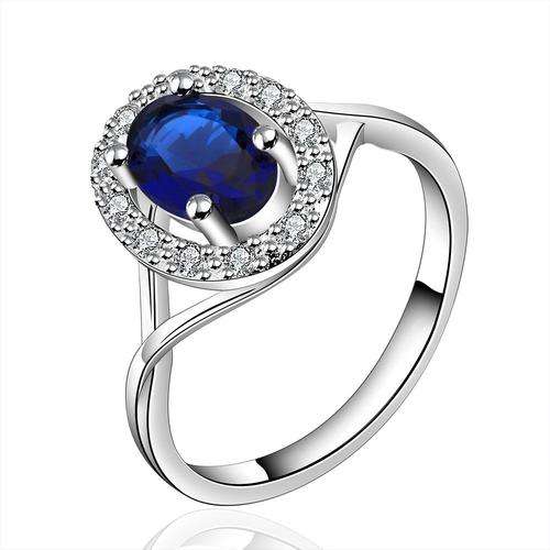 *New* 925 Sterling silver plated blue Austrian crystal Halo ring - Size 8/18mm
