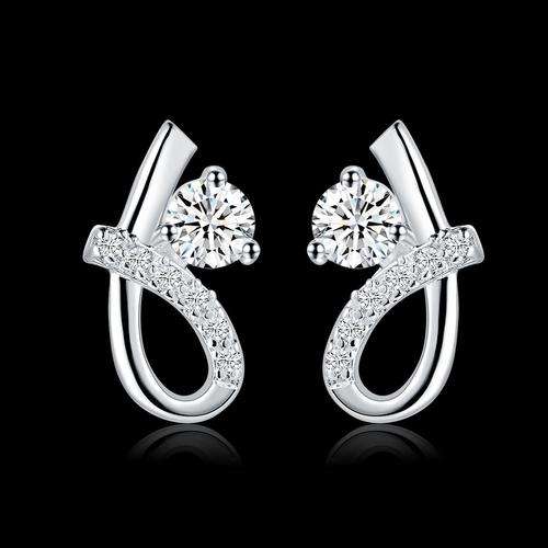 Exquisite 925 sterling silver plated clear zircon CZ stud earrings