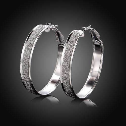 Beautiful 925 sterling silver plated hoop earrings with frosted look detail