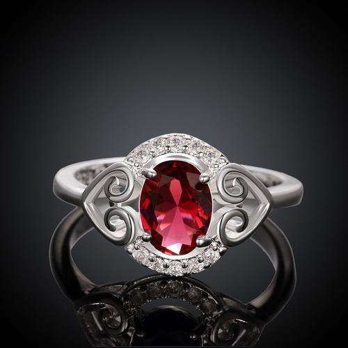 ***CHARMING*** Silver Plated Shiny Red Austrian Crystal Double Heart ring -  7/17mm
