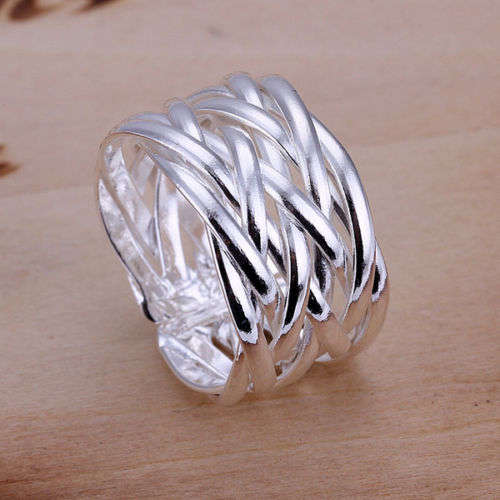 925 Silver Plated Chunky Weave Design Ring - Free size (Adjustable)