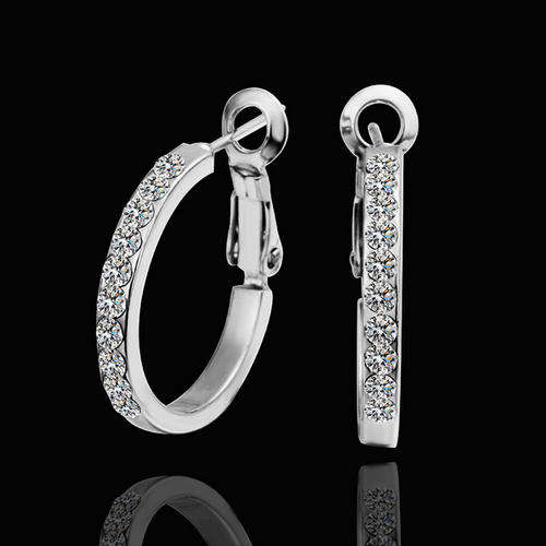 Beautiful 18K RGP White gold plated small hoop earrings with Austrian crystals