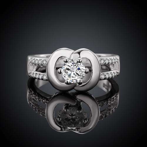 Beautiful 925 silver plated genuine Austrian crystal engagement style ring with accents