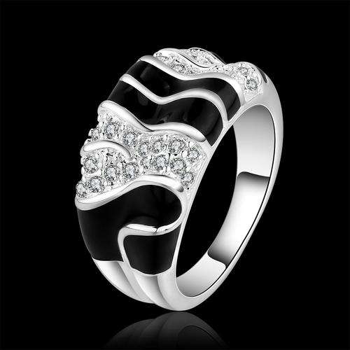 *NEW* 925 Sterling silver plated genuine clear Austrian crystal ring with black inlay - 8/Q