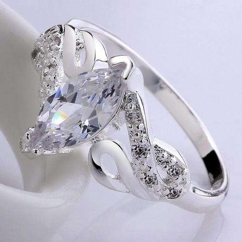**Gorgeous** 925 Silver plated CZ  marquise cut ring with accents - 8/Q