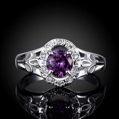 *Stunning*  925 Silver plated purple CZ ring with fine accents
