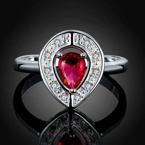 Stunning 925 silver plated red CZ ring with fine accents  -  Size 8/Q