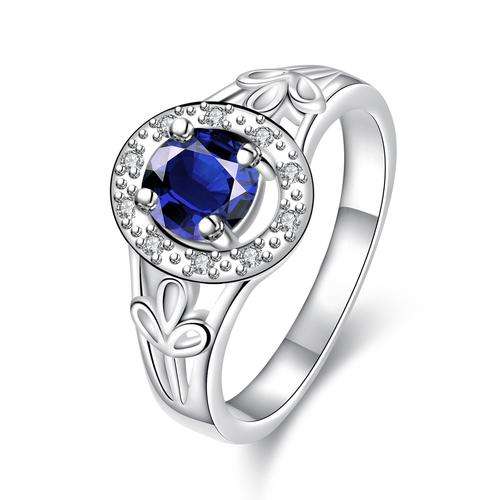 Stunning  925 Silver Plated  Blue Zircon Ring With Fine Accents