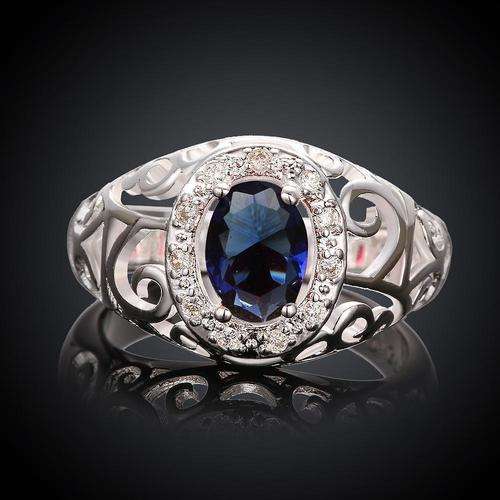 ** Classic Filigree Style** 925 Silver Plated Austrian crystal ring with fine accents