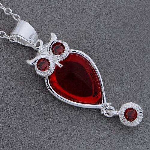 *GORGEOUS*  925 Sterling silver plated red/silver owl pendant and necklace - 2 ON AUCTION