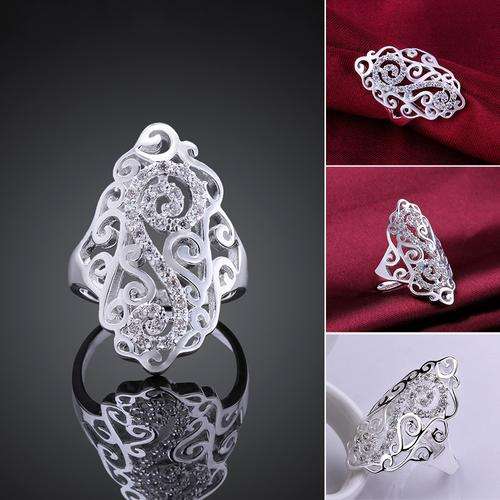 925 Silver plated chunky classic filigree style ring with beautiful crystal inlay - 3 ON AUCTION -