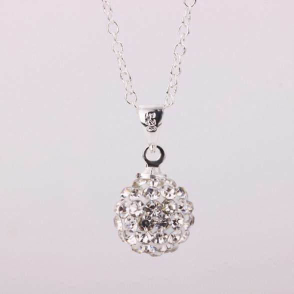Beautiful 925 silver plated 10mm clear crystal ball pendant and necklace