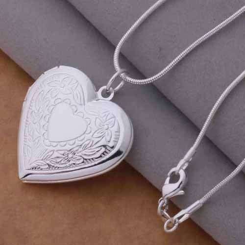 925 silver plated classic style heart photo locket pendant and necklace...for that special photo