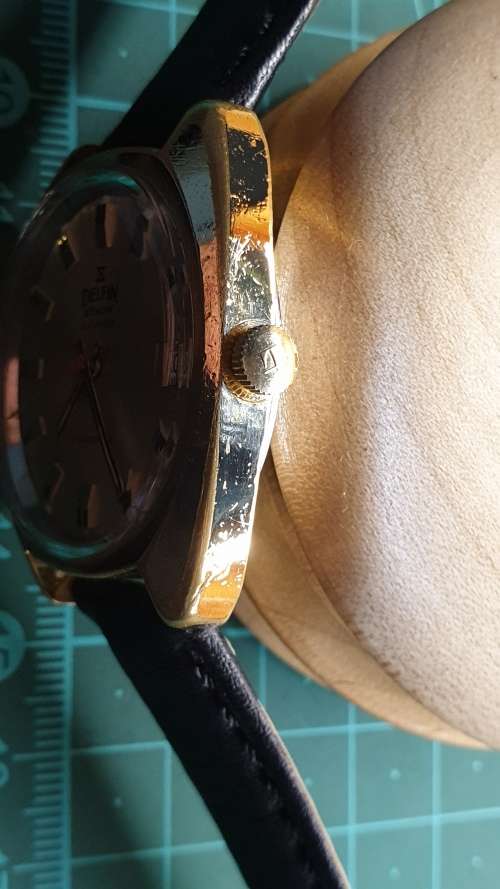 Vintage 1970`s Delfin Edox Large Men`s Automatic Date Watch