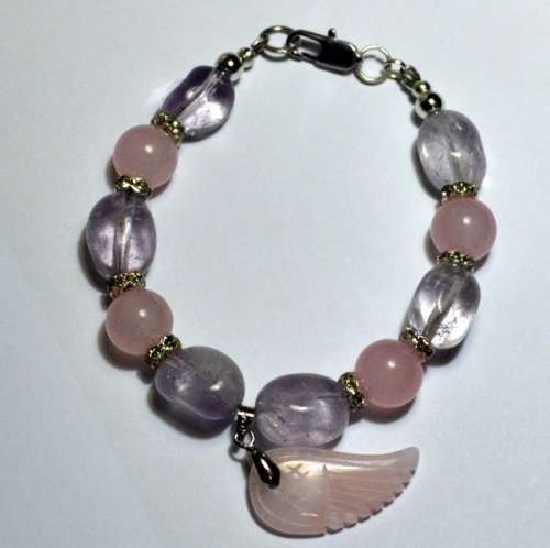 AMETHYST AND ROSE QUARTZ ANGEL WING BRACELET