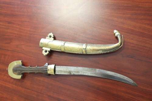 Antique Moroccan Berber Khoumya Dagger with hand detailed metal sheath and silver accents circa 1900