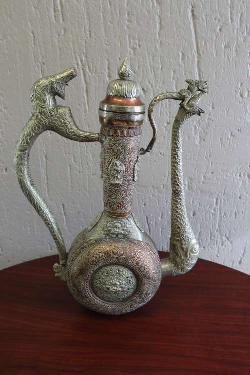 Spectacular Antique Tibetan Kashmiri Ceremonial Dragon Ewer Circa mid 1800s 65cm tall x 45 x 17