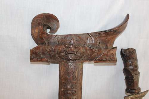 Mid Century Indonesian Wootz Steel Kerris with hand carved Rosewood Sheath and Handle  Length 62.5cm