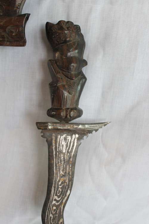 Mid Century Indonesian Wootz Steel Kerris with hand carved Rosewood Sheath and Handle  Length 62.5cm