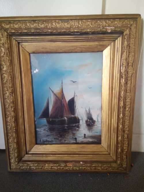 Antique Oil Painting believed to be by US artist Albert Ruben 41.5x 49.5cm