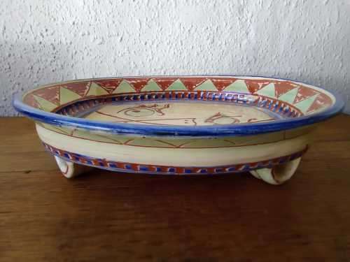 Vintage Signed Sgraffito Ceramic Platter in the Art Deco Style 30x27cm